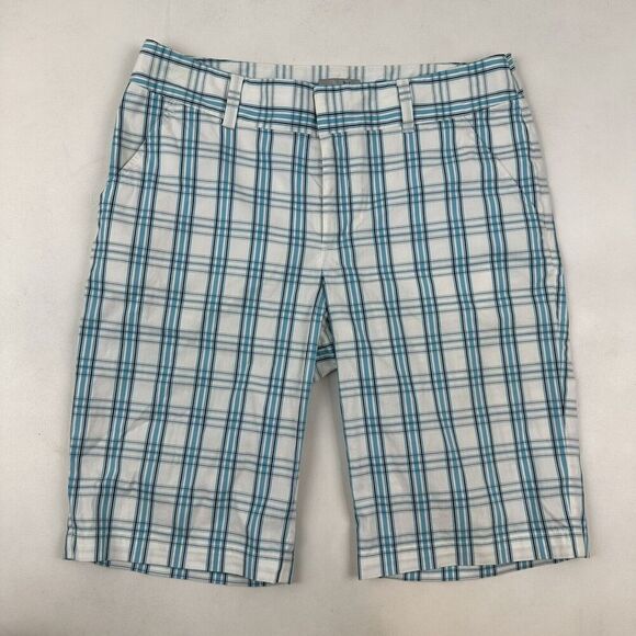Ashworth White Blue Plaid Bermuda Shorts Size 6 Flat Front Cotton Blend Stretch - Picture 2 of 8